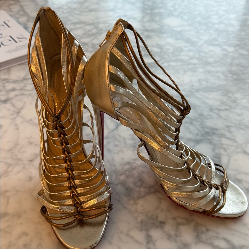Christian Louboutin Women's Metallic Gold Gladiator Sandals - Size 39